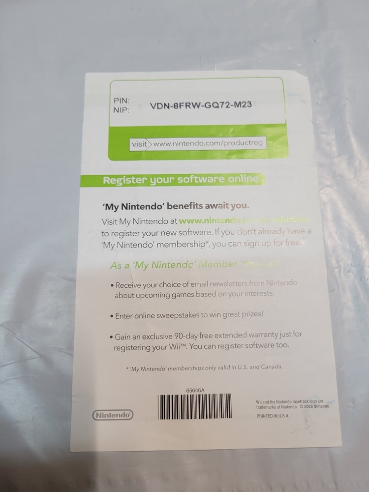 Wii Fit Registration Insert Nintendo Wii Instruction Insert Only