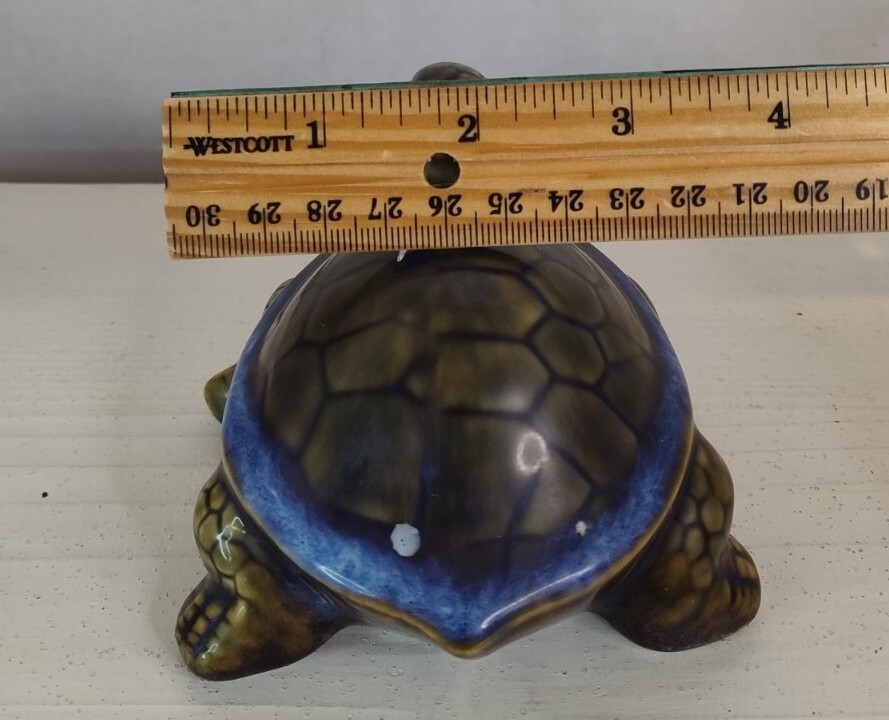 Ceramic Turtle Tortoise Green Blue Edge Shell Condition Issue Glaze Spot