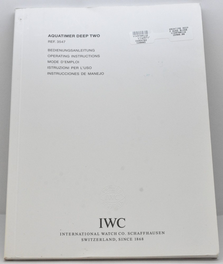IWC Aquatimer Deep Two Watch Ref. 3547 Operating Instruction Manual
