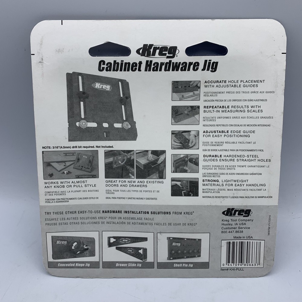 NEW Kreg Adjustable Polymer Cabinet Hardware Pocket Hole Guide Model: KHI-PULL