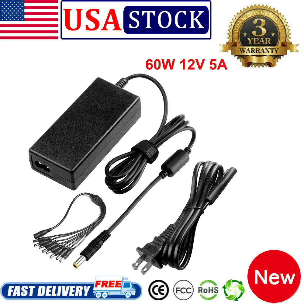 12V 5A AC Power Supply Adapter +8 Split Power Cable For CCTV Security Camera DVR
