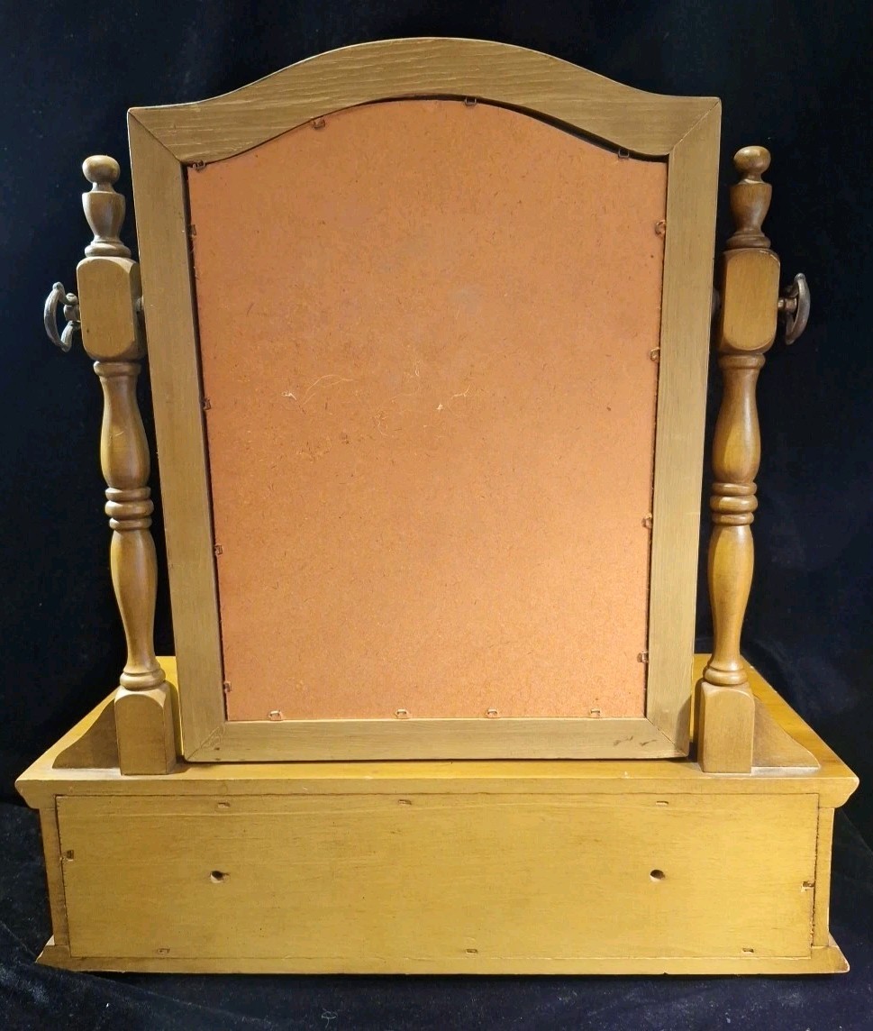 Antique Wood Tabletop Vanity Dressing Table Swivel Mirror with Storage Drawer