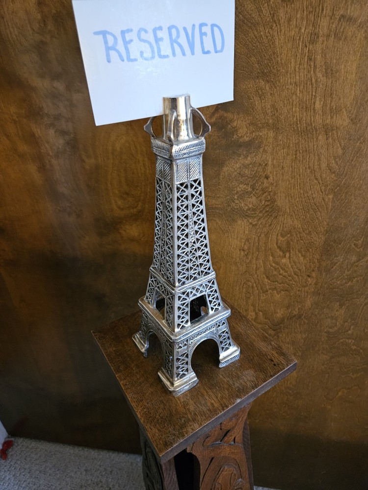 Metal Eiffel Tower "Reserved" Table Seating Tower. Silver Tone 14" High.
