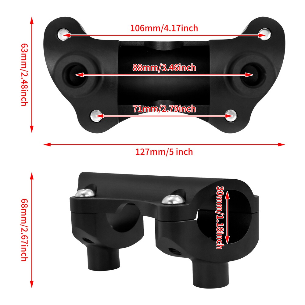Black 1.25" Handlebar Riser Tip Clamp Kit 2" Large Fit For Harley