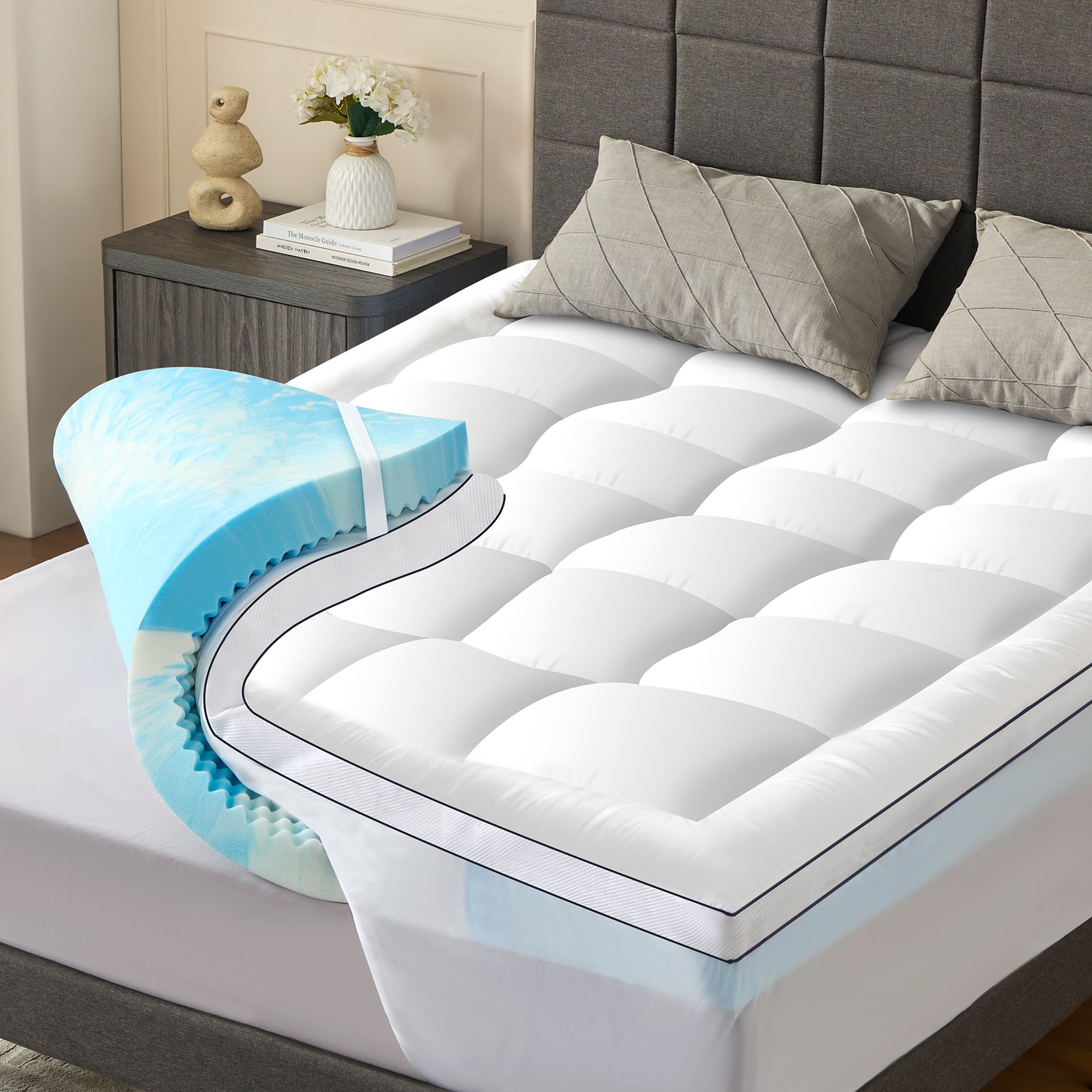 KING QUEEN Dual Layer 4 In 2 IN 1 Memory Foam Mattress Topper Breathable Cooling