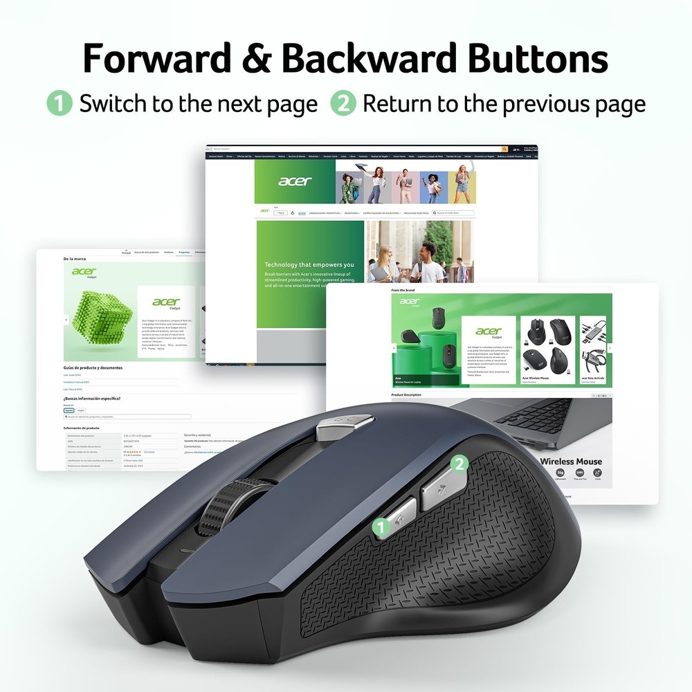 acer Wireless Mouse for Laptop, 2.4GHz Computer Mouse 3 Adjustable DPI Office...