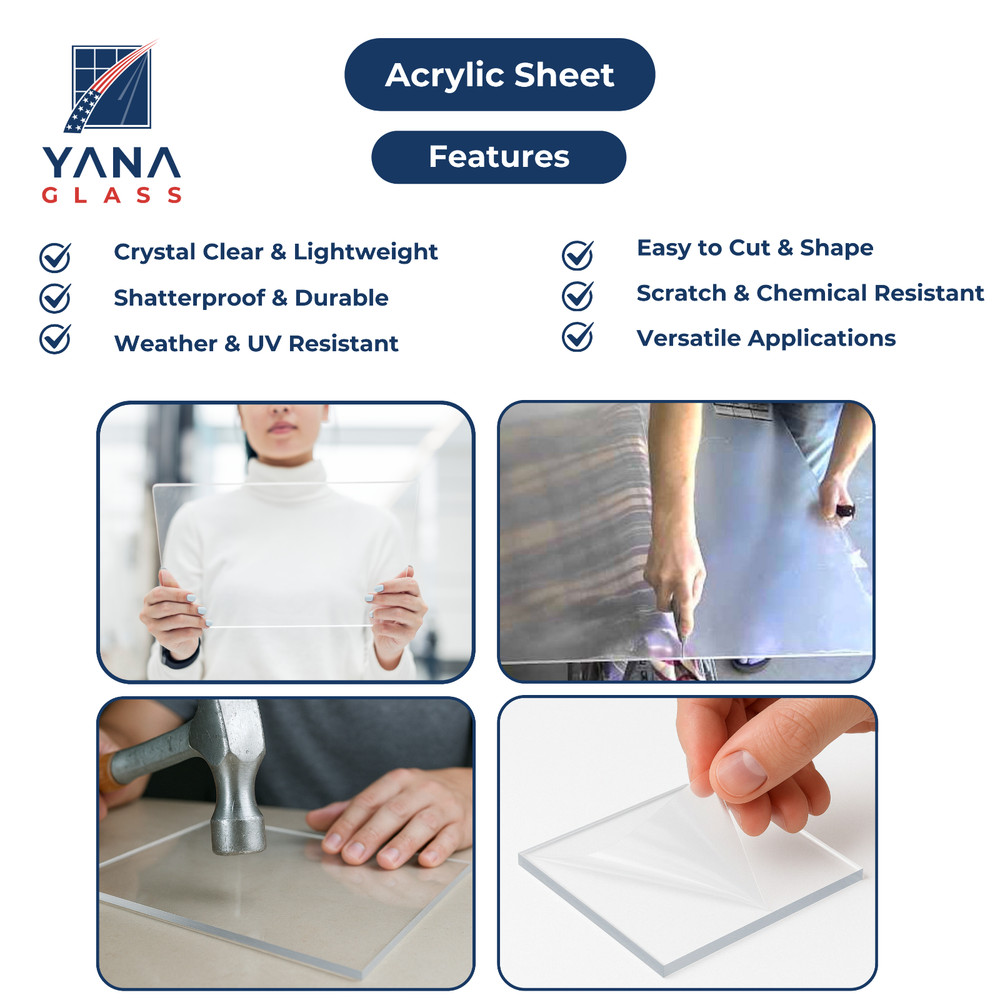 Clear Acrylic Plexiglass Sheet – Various Sizes, 1/8", 1/4", 1/2" Thickness
