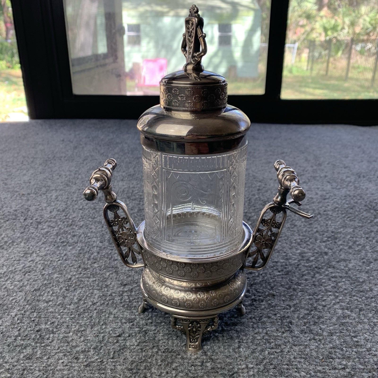 Antique Pairpoint Silver Plate Pickle Castor Clear Glass Marked 629 4913-z