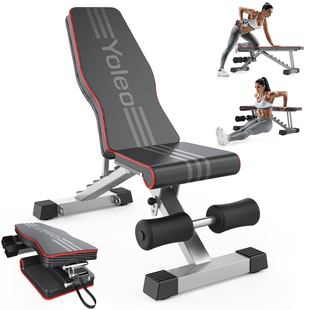 Yoleo Adjustable Weight Bench for Full Body Workout; Foldable Bench Press Ben...
