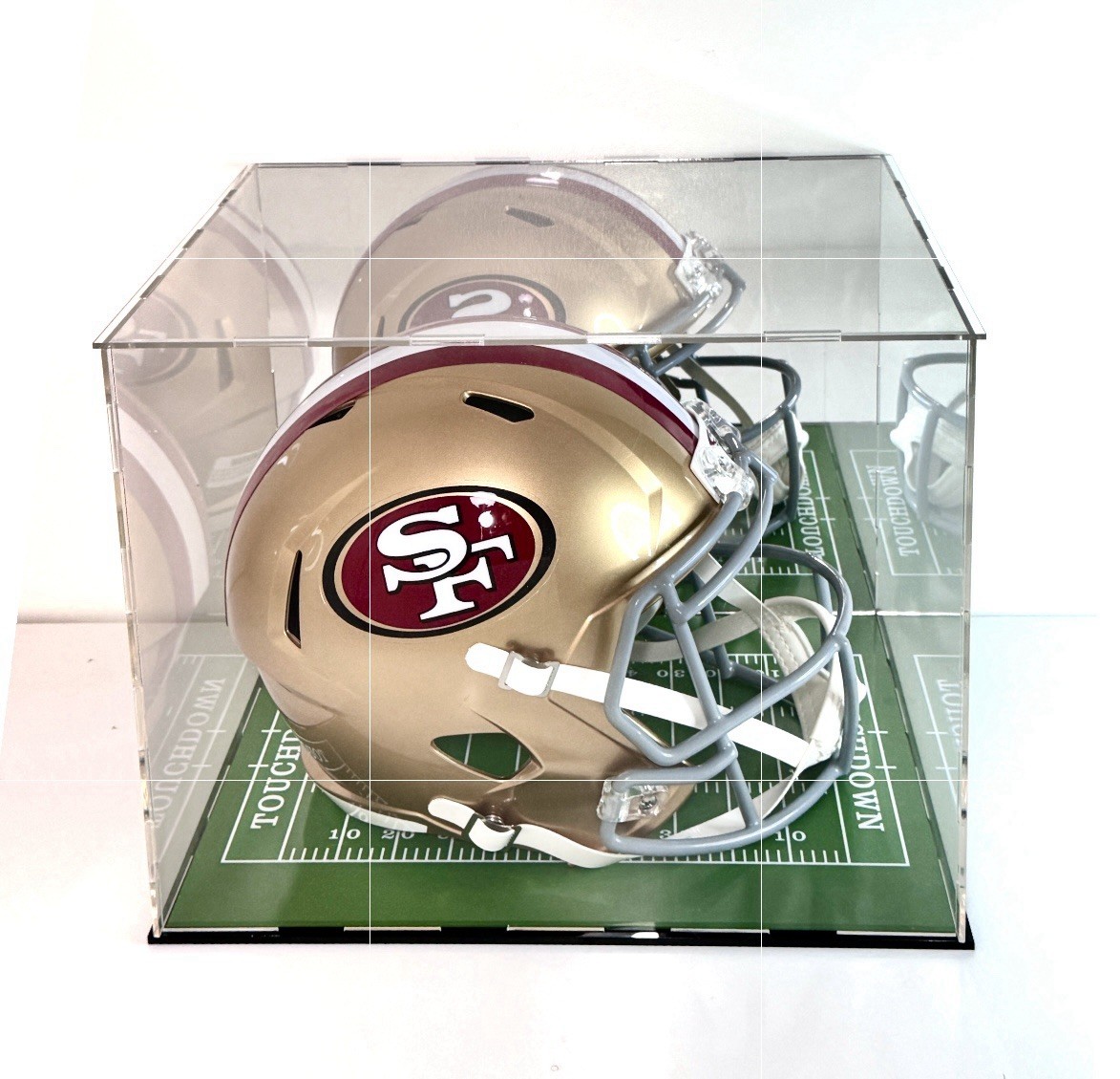 Full Size Helmet Display Case w/ Green Acrylic *Football Field* Base Back Mirror