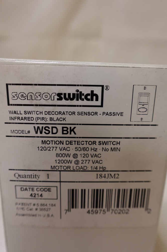 Acuity Sensor Switch - PIR Motion Detector Wall Decorator Switch WSD BK (Black)