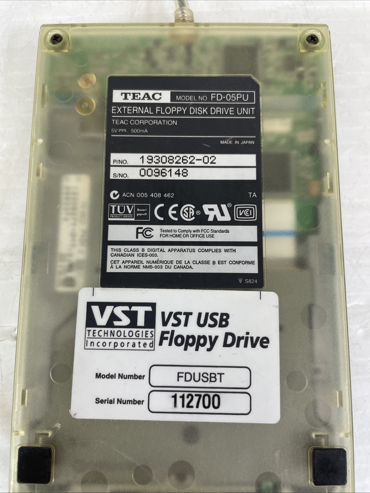 TEAC FD-05PU VST FDTUSB External USB 3.5 Floppy Disk Drive - Translucent Aqua