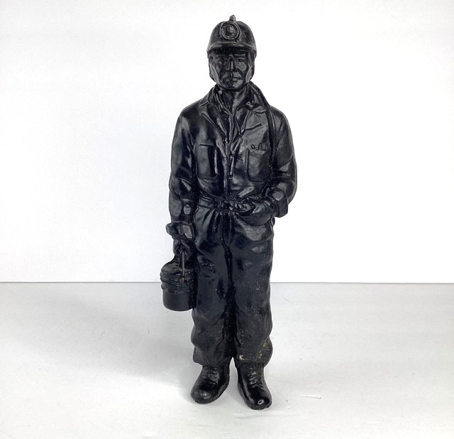 Coal Miner Statue with Bucket of Coal 10 inches