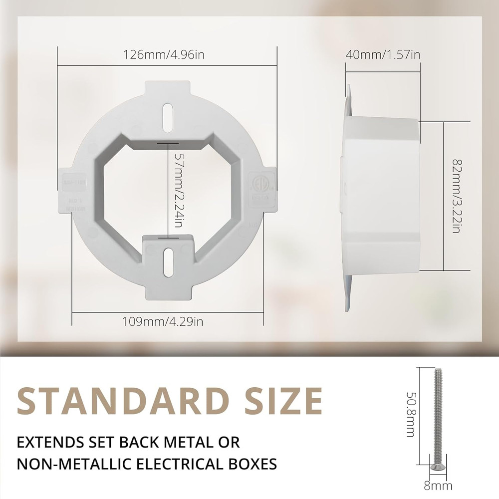 BE1R Outlet Box Extender, Cetlus Certified round Ceiling Box Extender, Extender