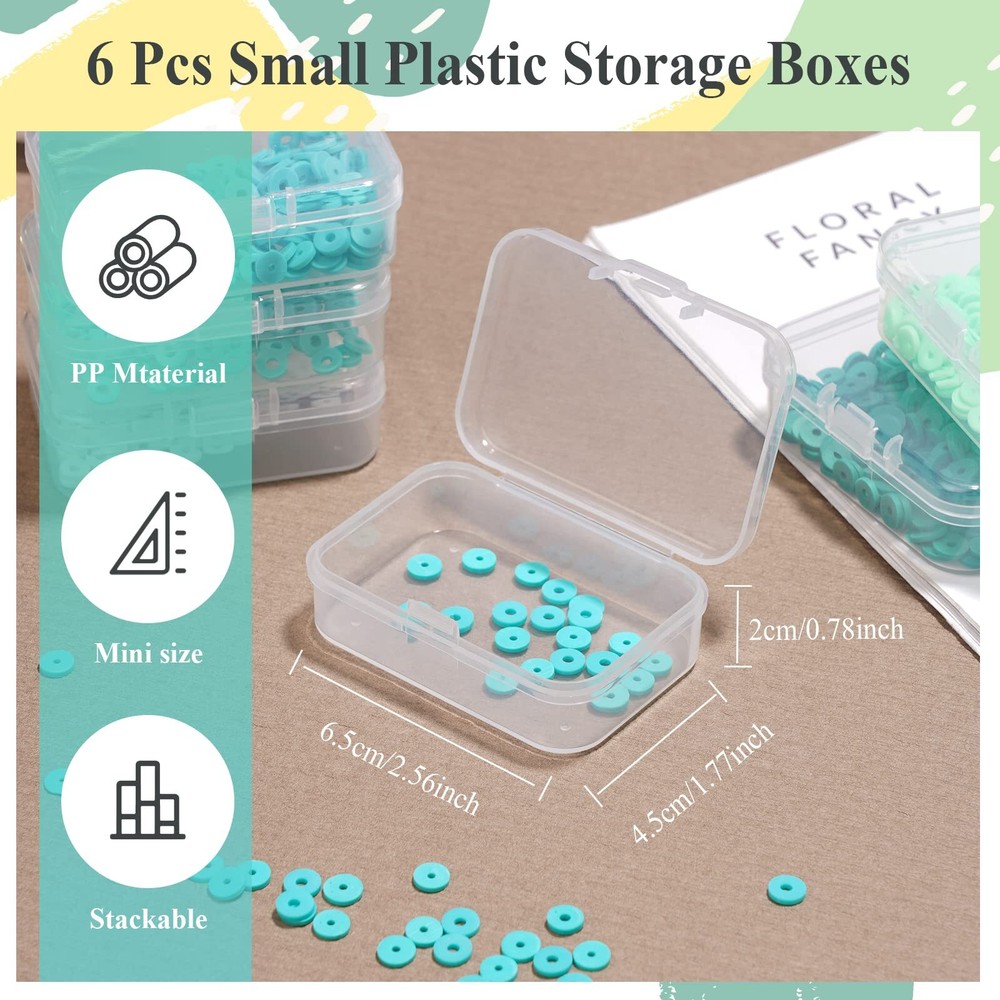 6 Pack Small Plastic Bead Organizer Rectangle Containers with Lids, 2.6x1.8 Inch