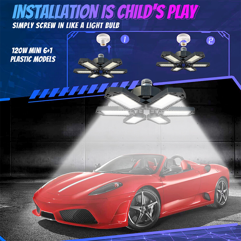 4 Pack 200W LED Garage Lights Deformable 1000000LM Bulb Ceiling Workshop Lamp