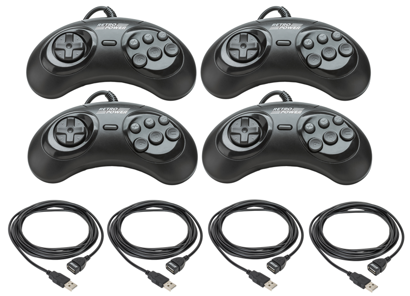 Sega Genesis USB Controller (4-player pack) with 10' USB Extension Cables