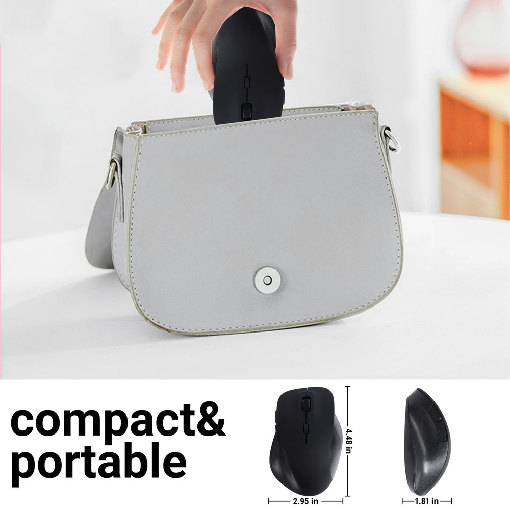 Black Wireless Mouse 2.4G Ergonomic Optical 5 Button DPI Adjustable USB PC