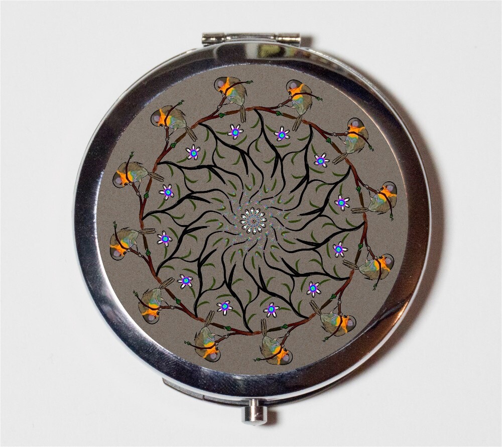 Bird Mandala Compact Mirror Make Up Pocket Mirror Cosmetics
