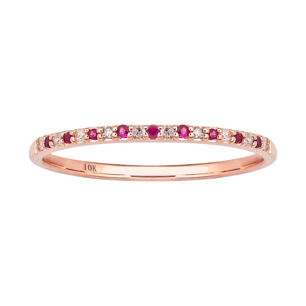 10k Rose Gold Genuine Ruby and Diamond Petite Stackable Band