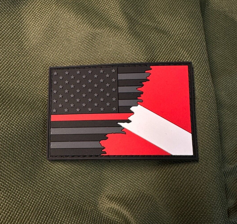 Subdued Tattered Thin Red Line American Flag Diver SAR PVC Patch