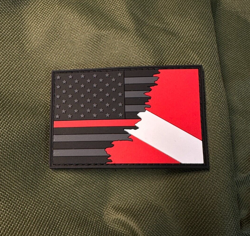 Subdued Tattered Thin Red Line American Flag Diver SAR PVC Patch