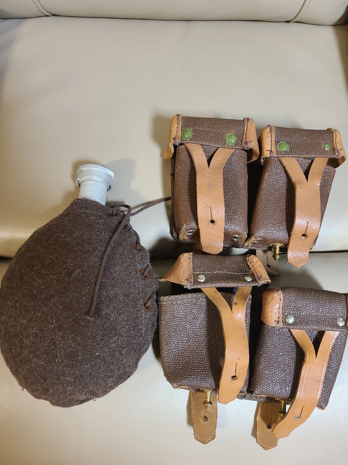 2- Vintage Mosin Nagant Ammo Pouch And  Wool Covered Canteen