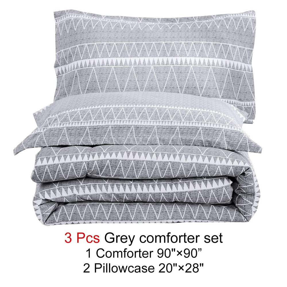Grey Comforter Set Queen, Soft Microfiber Reversible Gray Boho Down Alternative