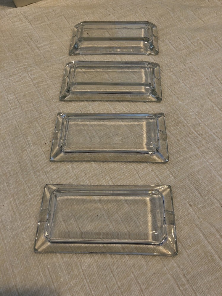 4 Clear Beveled Glass MCM Rectangular Individual 2.5”x5” Ashtrays