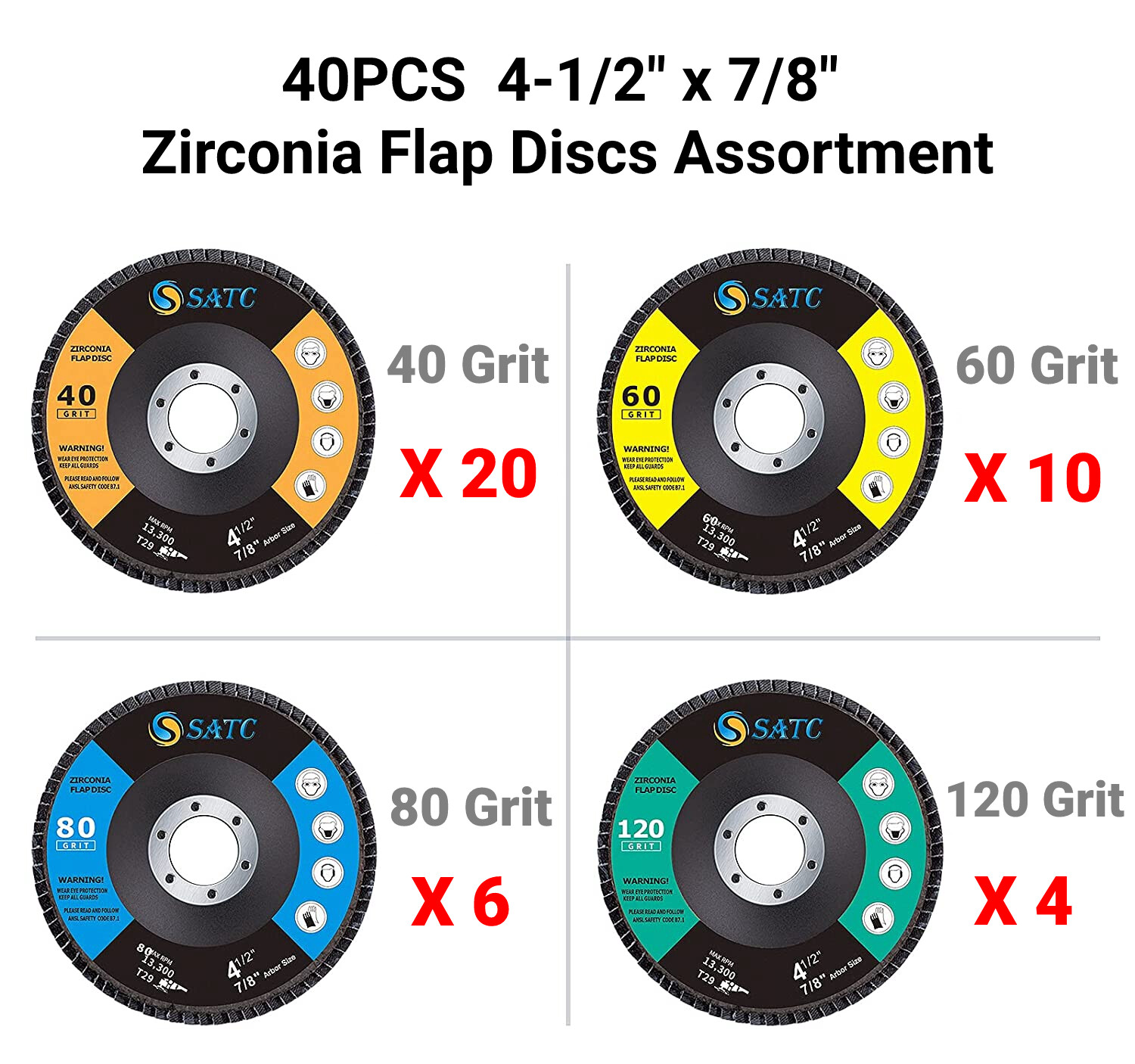 40 Pack 4.5" 4-1/2" Zirconia Flap Disc 40 60 80 120 Grit Sanding Grinding Wheel