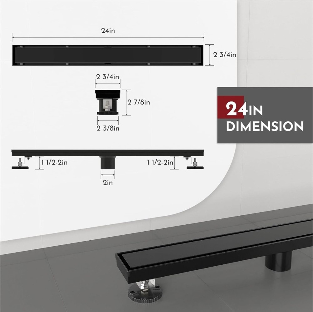 24 Inch Linear Shower Drain Rectangular Floor Drain with Accessories Reversible