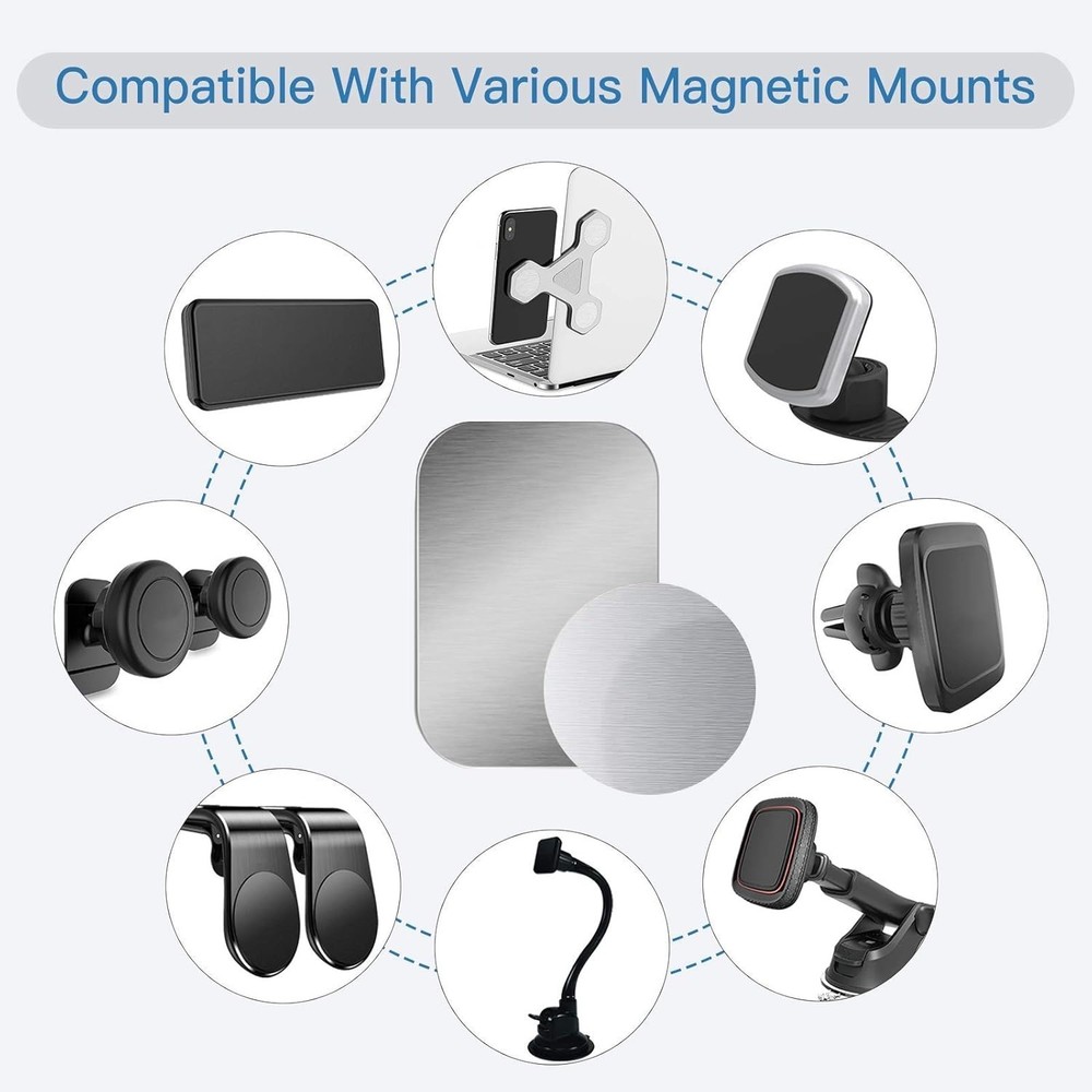 10 Pack Universal Metal Plate for Phone Magnetic Mount - 4 Rectangular & 6 Round