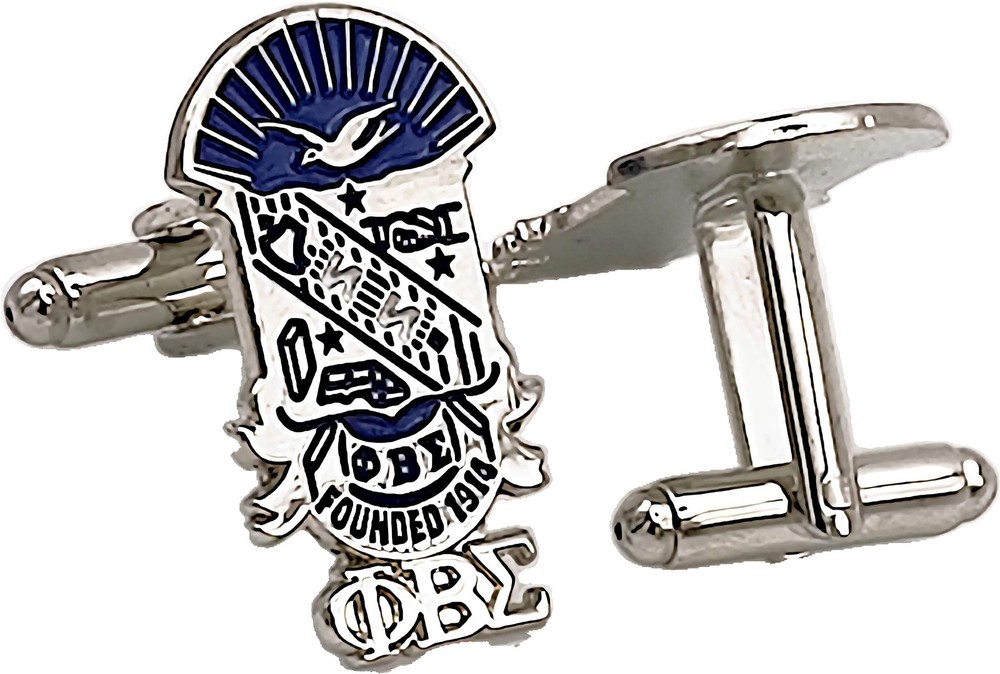 Phi Beta Sigma Shield Drop Letter Cuff Links [Silver - 1"]