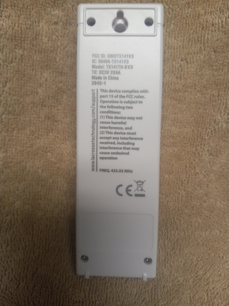 La Crosse Technology TX141TH-BV3 Remote Sensor Temperature Humidity NO COVER