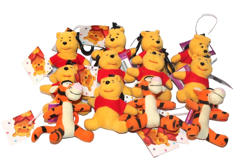 NEW WITH TAG  LOT OF 12 WINNIE THE POOH &  TIGGER PLUSH BACKPACK CLIP