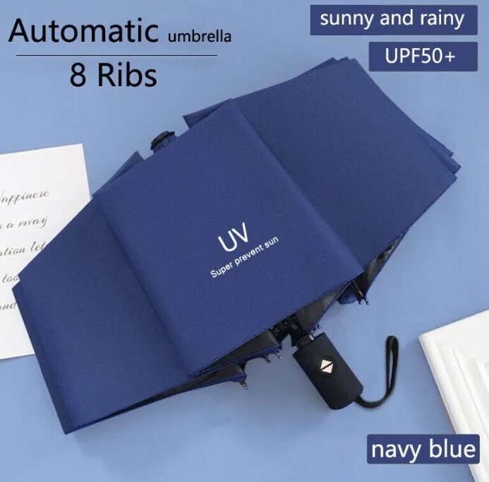 Automatic Compact Navy Blue Umbrella Anti-UV Sun/Rain Windproof