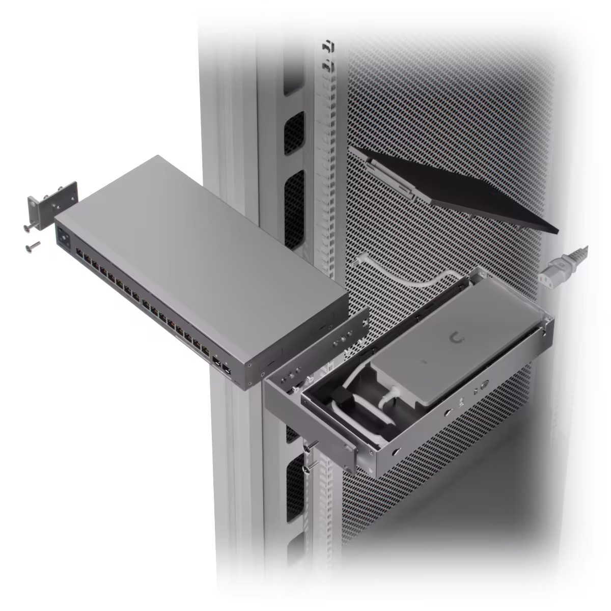 Rack Mount for UniFi USW-Pro-Max-16-PoE – 1U 19" with Tray for PSU Aluminum Look