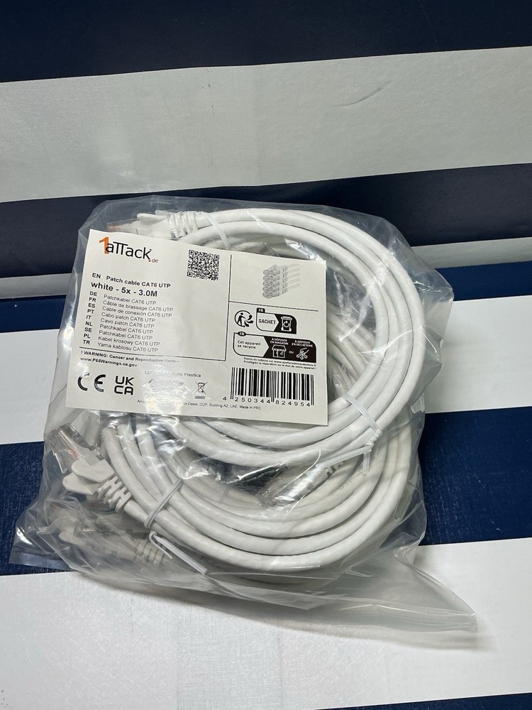 CAT 6 UTP Patch Cable, 5 Pack, White, 3.0M - 9.84 FT, Ethernet/Networking Cable