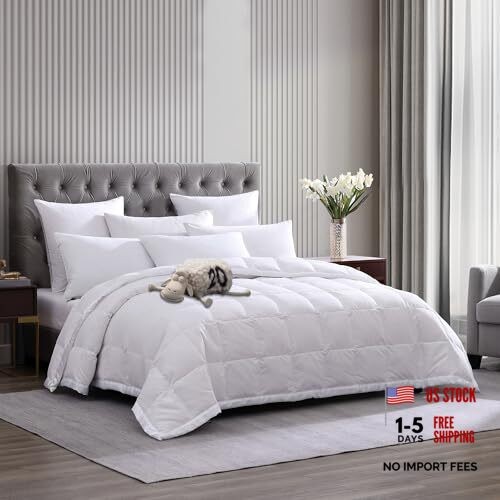Soft Lightweight Down Blanket,650 Fill Power Microfiber Down King White
