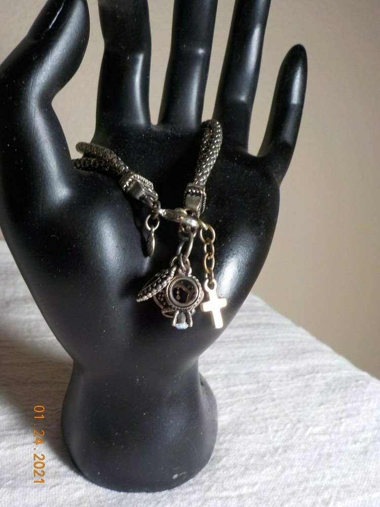 PREMIER DESIGNS HOSTESS POPCORN CH LINK DOUBLE ROW SILVERTONE BRACELET 7.5"L