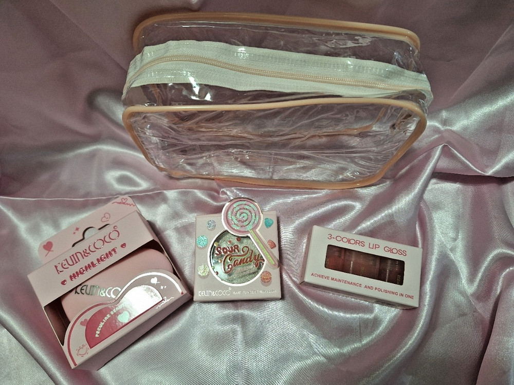 Highlighter Eyeshadow & Lipgloss Trio Cute Makeup Gift Bundle Kevin & Coco