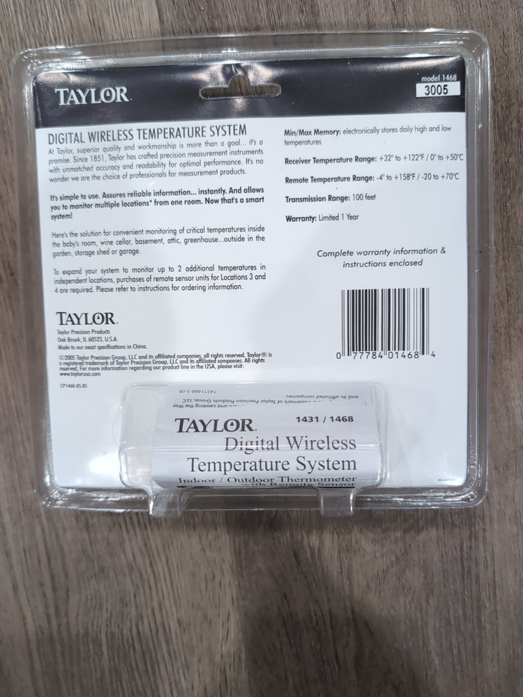 Taylor Digital Wireless Temperature System Thermometer with Remote 1468 - Sealed
