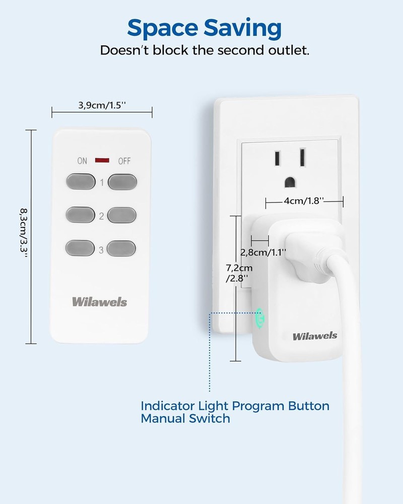 1 Remote Control + 3 Outlets Wireless Remote Light Switch, 100ft RF Range
