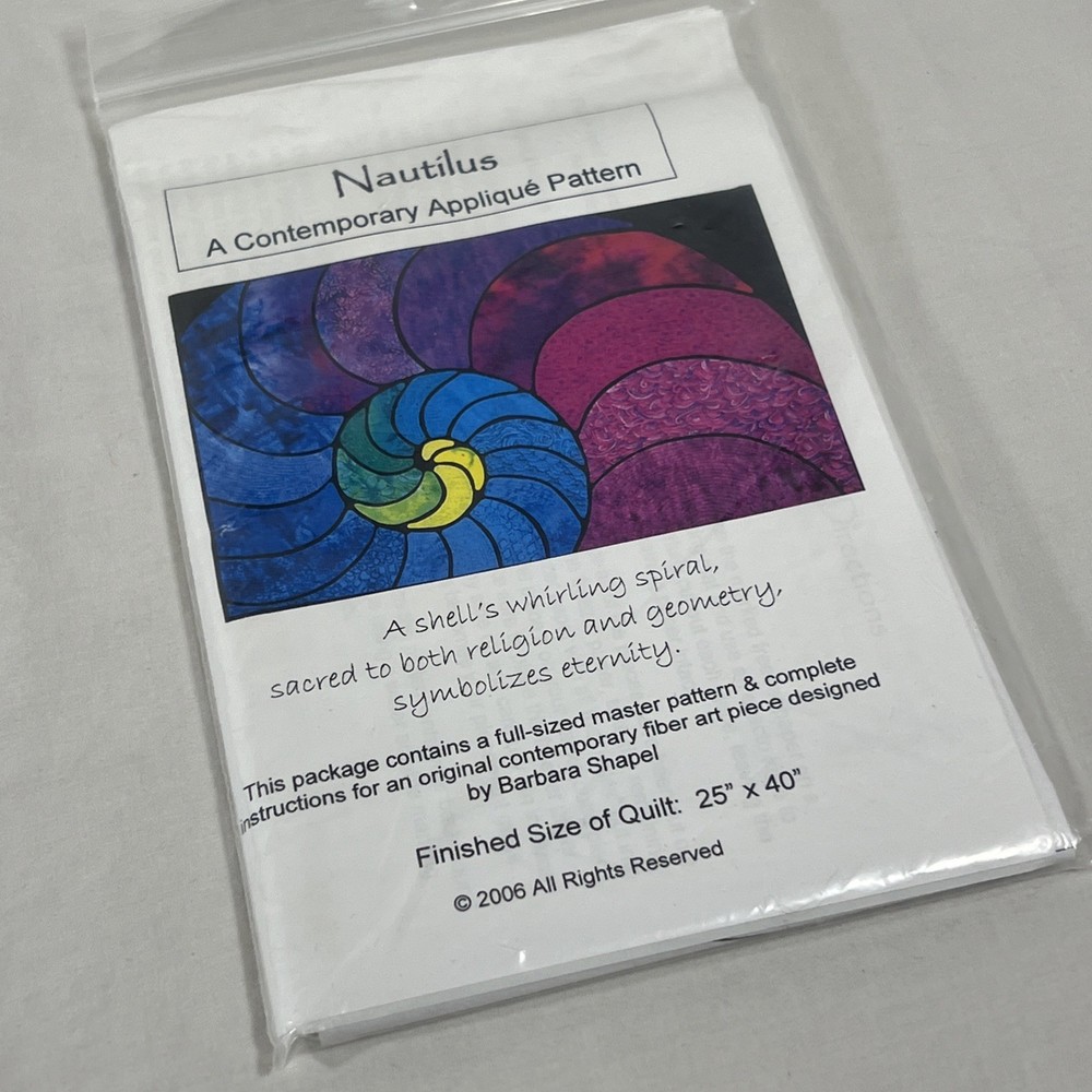 Nautilus A Contemporary Applique Pattern Full Size Pattern Instructions 25'X40"