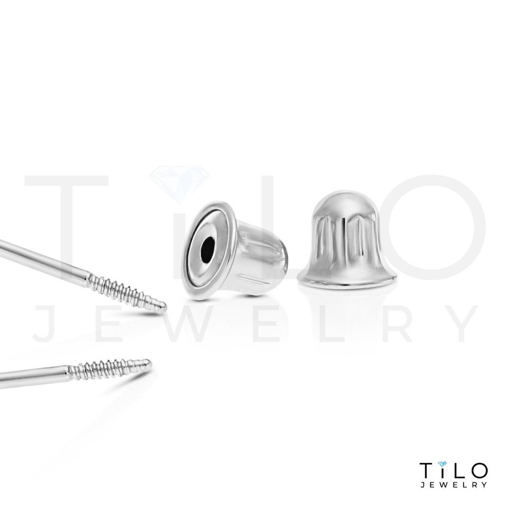 10K Solid White Gold Solitaire Round CZ Sleeper Stud Earrings Screw-back 2mm-8mm