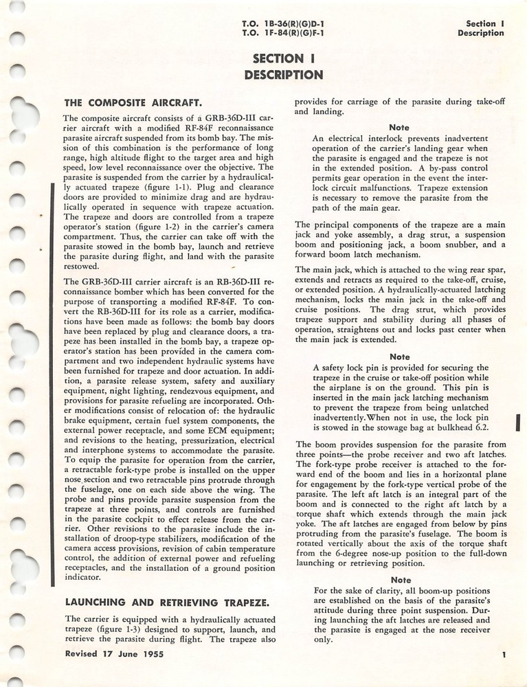 1955 GRB-36D (B-36)/RF-84F Utility Flight Handbook Flight Manual - CD Version