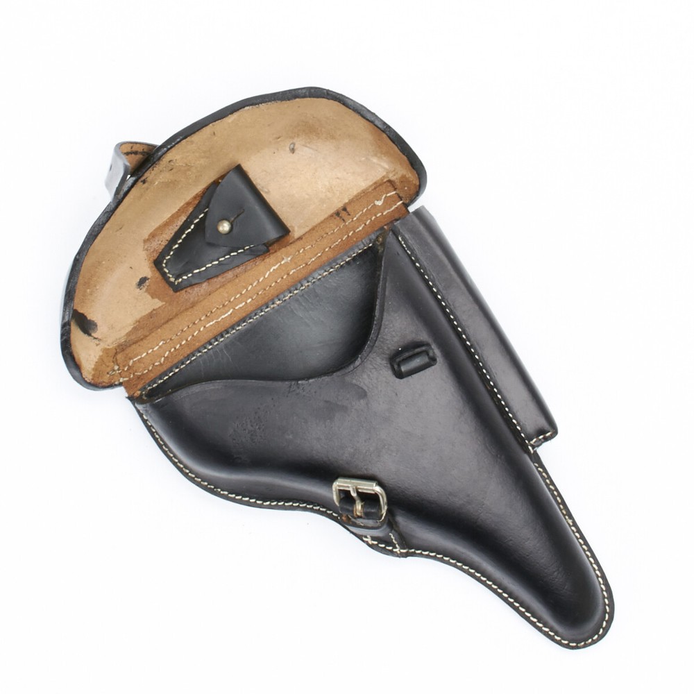 German WWII P08 Luger Black Leather Hardshell Holster, P-08, Pattern 1908