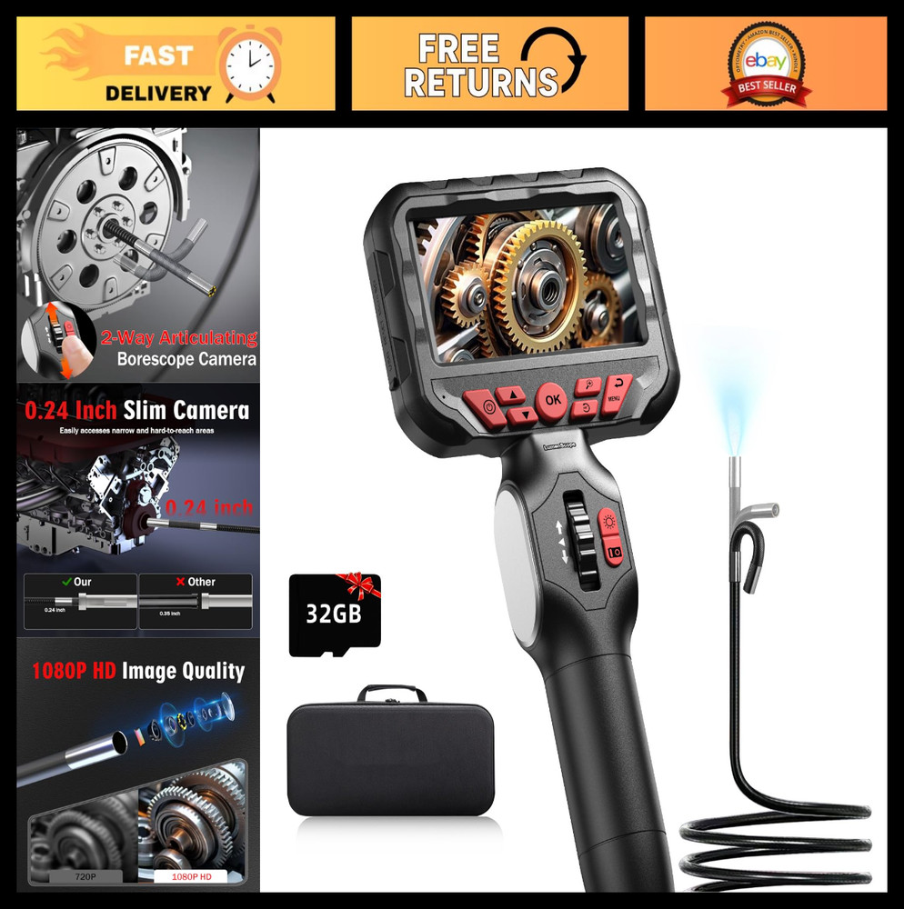 Flexible Articulating Borescope Camera with Light, 5.3FT Endoscope for Engine In