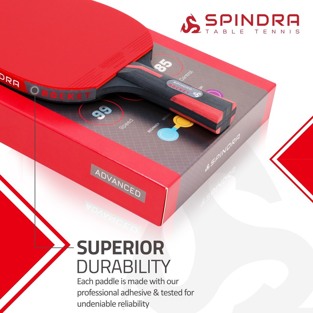 Spindra Rocket Performance Level Ping Pong Paddle, Intermediate/Advanced Tabl...