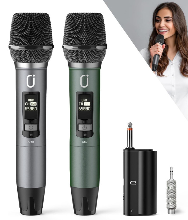 Micrófonos Inalámbricos UHF Duales para Karaoke con Receptor Recargable, Nuevo